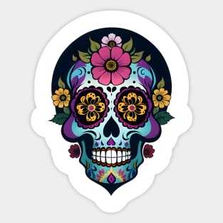Floral Day of the Dead Skull Sticker